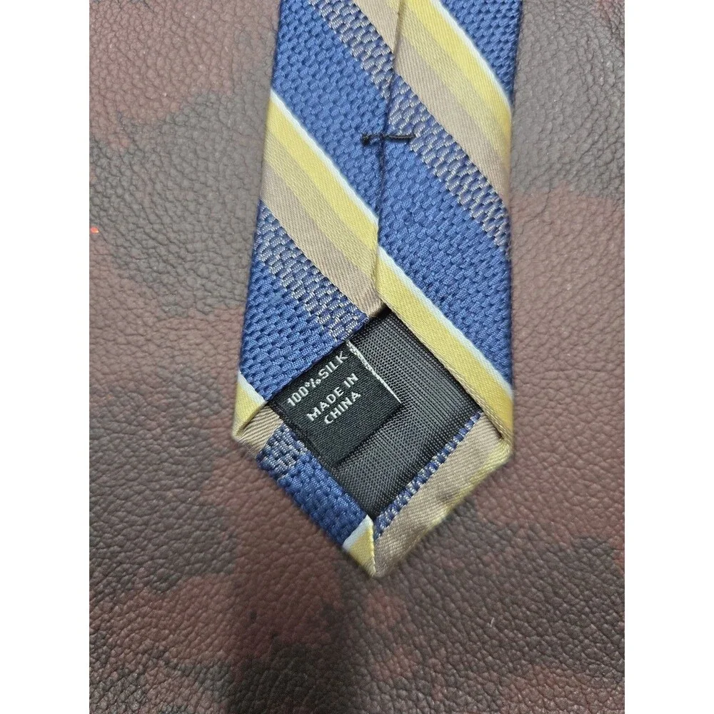 Pronto Uomo 100% Silk Tie Yellow Blue Repp Striped Career Suit Prom Neck Necktie